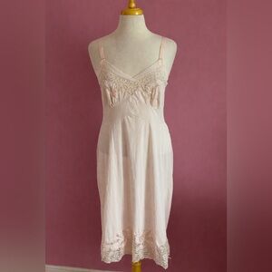 Vintage Light Blush Lace-Trim Slip Dress for Women